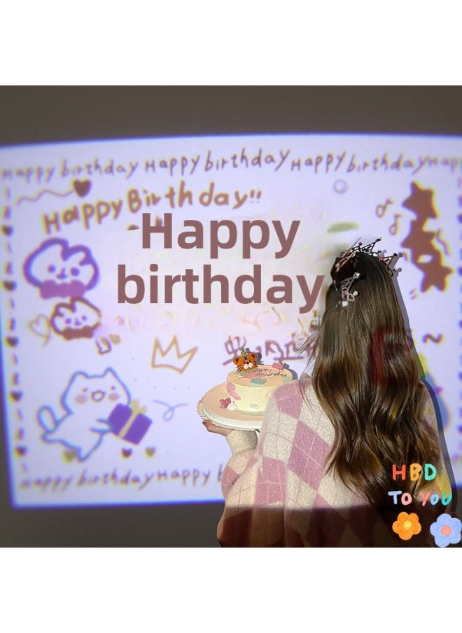 Generic Little Red Book TikTok Same Style Ins Happy Birthday Projection Lamp Confession Photo Book Projector Photo Props Atmosphere-Color:[White Cat Claw] 5 Landscape Theme Cards +3 No.7 Batteries  - Image 2
