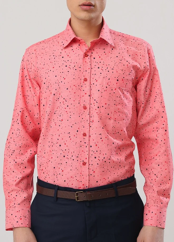 فاريتا Men's Pink Printed Trend Long Sleeve Shirt with Pocket