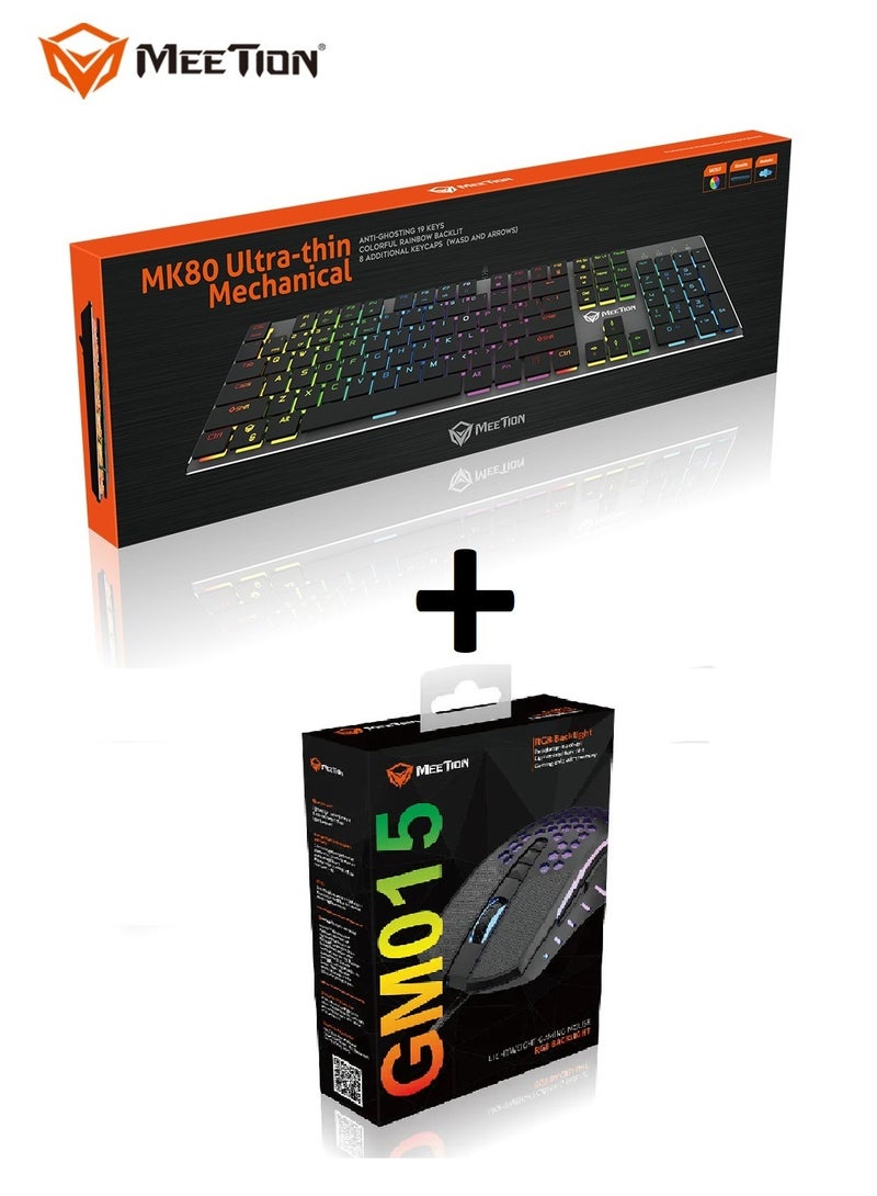 MEETION Ultrathin Mechanical Keyboard and Lightweight Honeycomb Gaming Mouse MK80+GM015 - Image 1