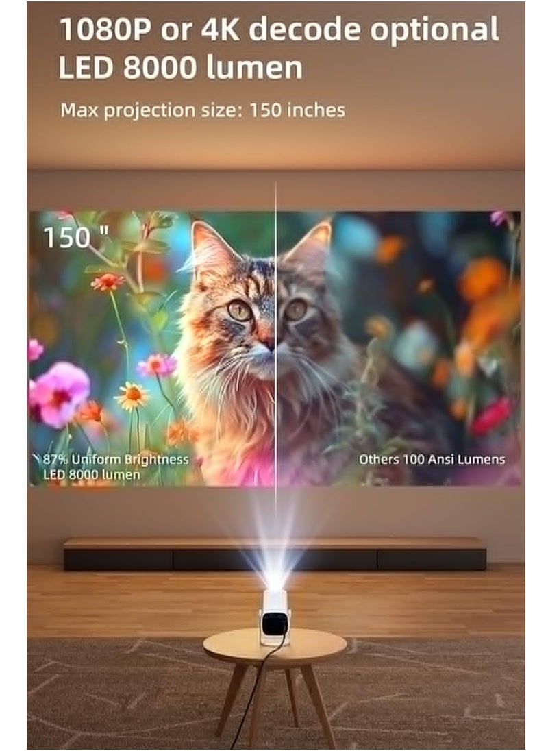 Generic - Auto Focus Smart Projector with Android OS WiFi and Bluetooth, Portable Projector Auto Keystone 180° Adjustable Stand, Movie Video Projector 1080P Support for HDMI/USB/Laptop - Image 1