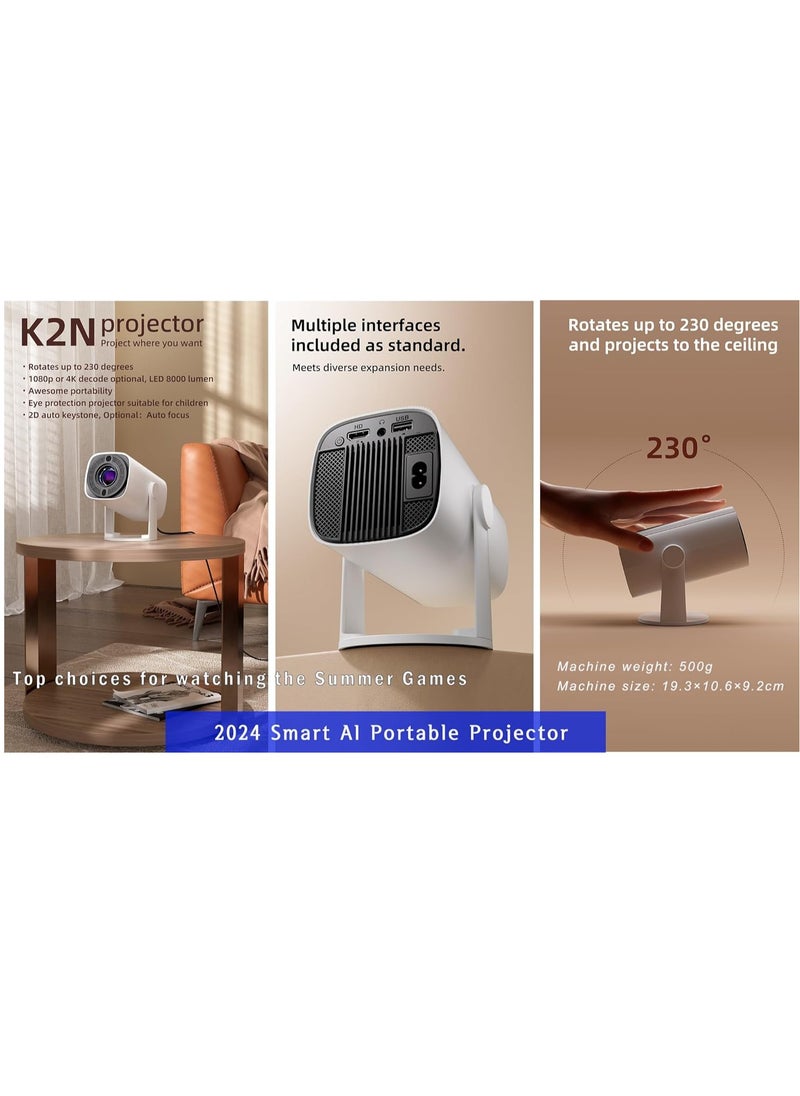 Generic - Auto Focus Smart Projector with Android OS WiFi and Bluetooth, Portable Projector Auto Keystone 180° Adjustable Stand, Movie Video Projector 1080P Support for HDMI/USB/Laptop - Image 1