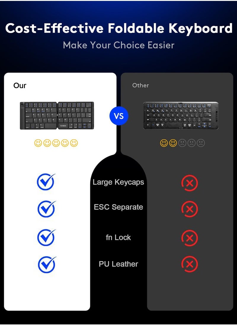 Chillspace Foldable Bluetooth Keyboard - Portable Wireless Keyboard Rechargeable Full Size Ultra Slim Keyboard Compatible IOS Android Windows Smartphone Tablet and Laptop-Black