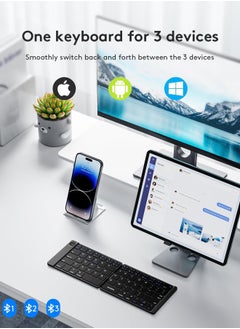 مساحة باردة لوحة مفاتيح بلوتوث قابلة للطي من Chillspace - لوحة مفاتيح لاسلكية محمولة قابلة لإعادة الشحن بحجم كامل ولوحة مفاتيح فائقة النحافة متوافقة مع أنظمة IOS وAndroid وWindows والهواتف الذكية والأجهزة اللوحية والكمبيوتر المحمول - لون أسود  - Image 2