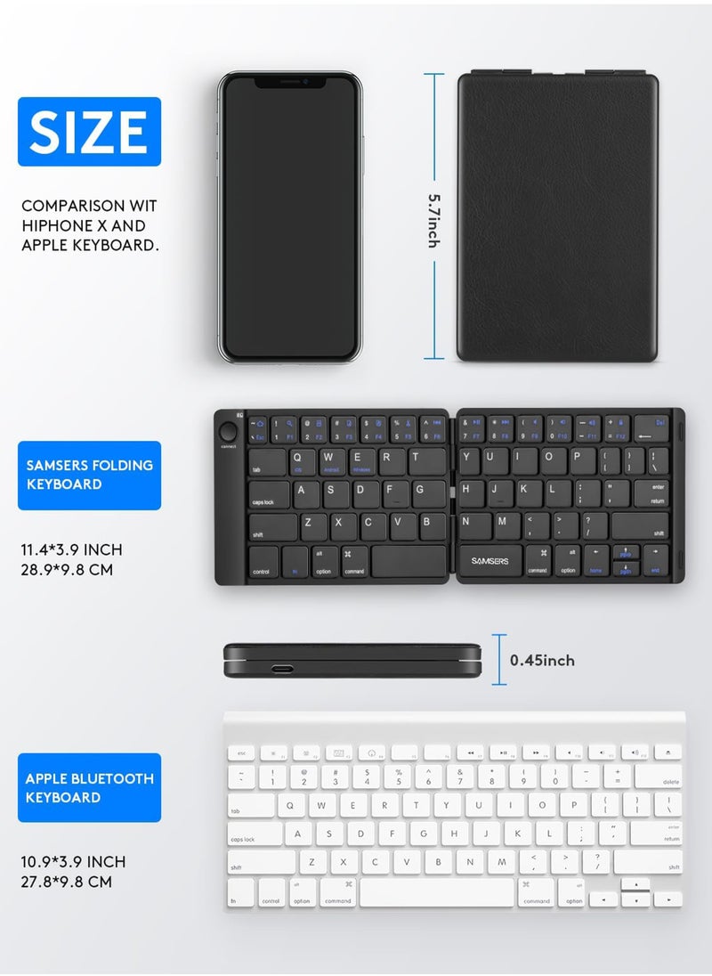 Chillspace Foldable Bluetooth Keyboard - Portable Wireless Keyboard Rechargeable Full Size Ultra Slim Keyboard Compatible IOS Android Windows Smartphone Tablet and Laptop-Black