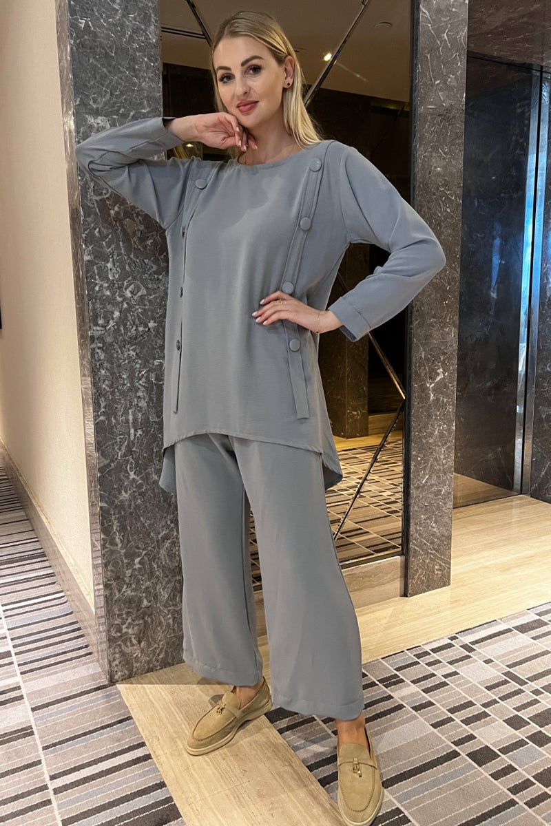 Moistreet Crew Neck Button Detailed To & Pants Set - Image 4