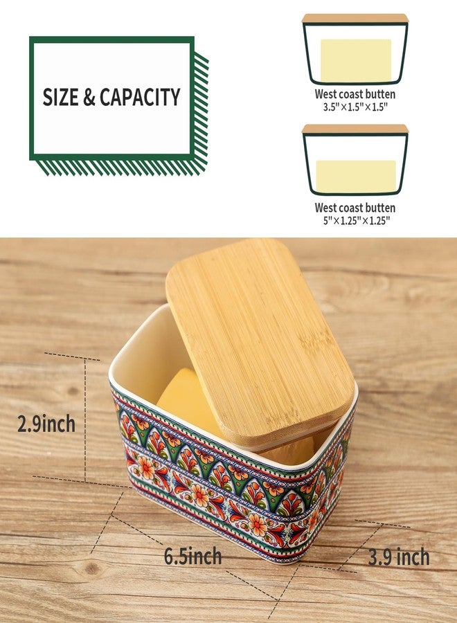 Tikooere Ceramic Butter Dish with Lid,Large Butter Container with Airtight Cover for Countertop or Refrigerator,Farmhouse Kitchen Butter Holder for New Year Gift,Dishwasher Safe,Green Printing - Image 2