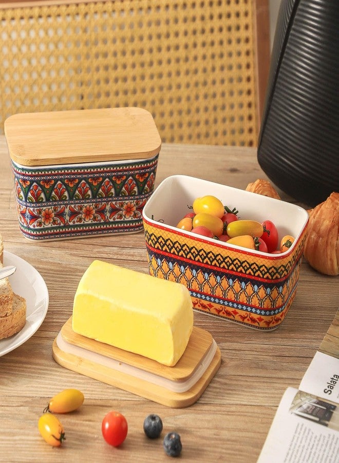 Tikooere Ceramic Butter Dish with Lid,Large Butter Container with Airtight Cover for Countertop or Refrigerator,Farmhouse Kitchen Butter Holder for New Year Gift,Dishwasher Safe,Green Printing - Image 5