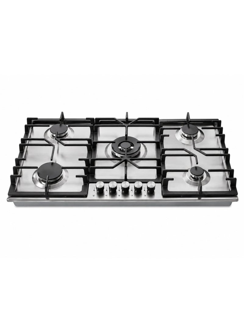 هانس موقد غاز بلت إن HANS مقاس 90 سم - منطقة طهي Maxi+ FullZone موسعة - 5 مناطق طهي - شعلة Wok مزدوجة الحلقة DualCrown من SABAF بقدرة 4.0 كيلوواط - صمامات غاز SABAF إيطالية أصلية - سطح من الستانلس ستيل AISI 304 - إشعال تلقائي InstantFlame - نظام أمان كامل للغاز FFD وحوامل أواني من الحديد الزهر - LAMY 94GW X SF - Image 1