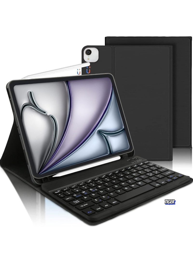 TIGER Slim Protective Keyboard Case for iPad Air 11 Inch M2 – Wireless Keyboard for iPad Air 5/4 & iPad Pro 11" (1-4 Gen), Dual Language Layout, Stylish Black Case for Enhanced Typing and Protection  - Image 1