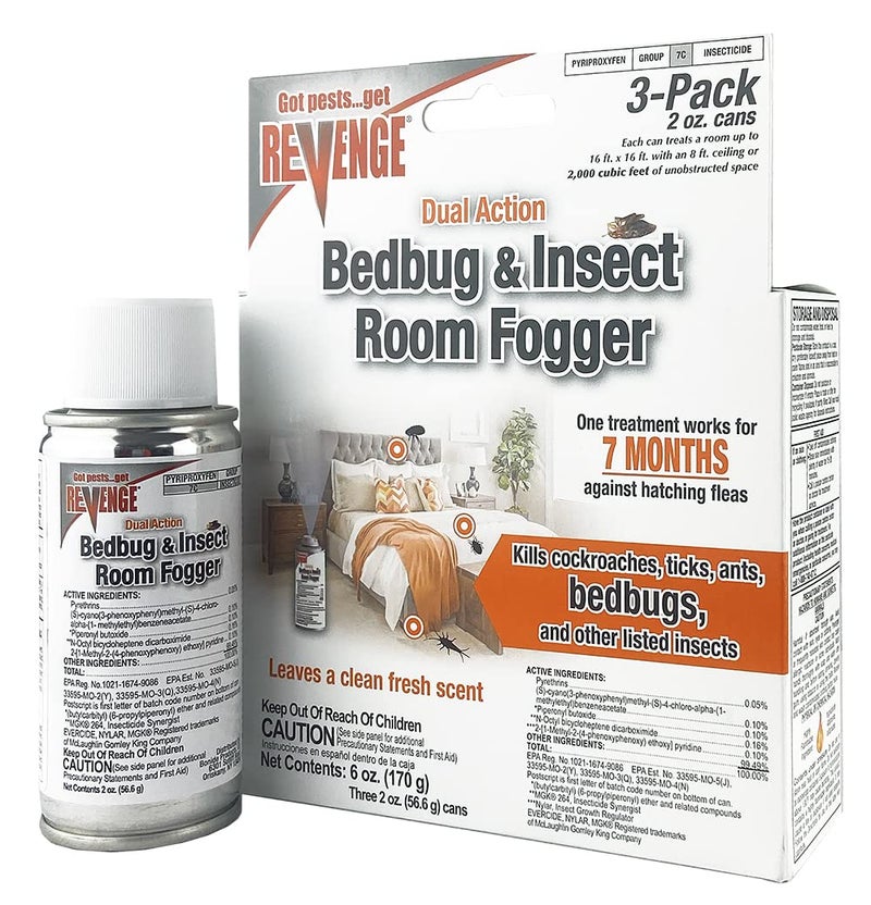 Bonide Revenge Dual Action Bedbug & Insect Room Fogger, Pack of 3 Long Lasting Protection Against Fleas, Ticks, Cockroaches, Ants - Image 1