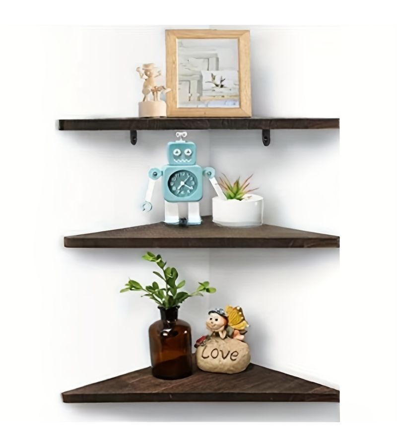 3pcs Dark Triangular Fan Design Wooden Corner Rack Wall Mounted Space Saving Storage Shelf For Living Room Kitchen Hallway - Image 2