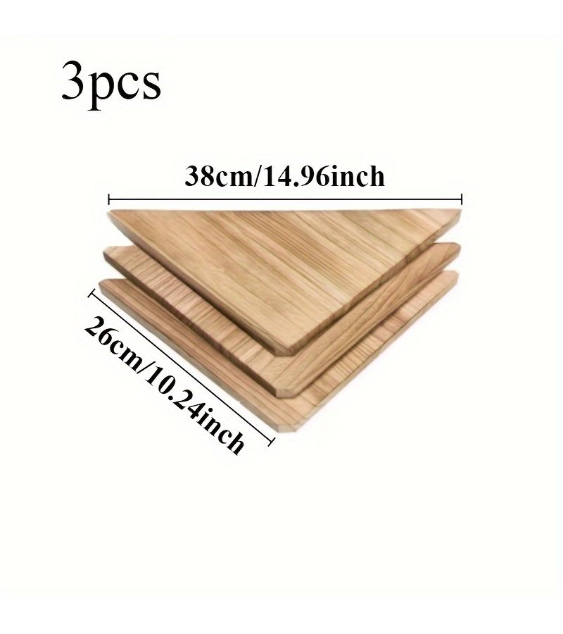 3pcs Dark Triangular Fan Design Wooden Corner Rack Wall Mounted Space Saving Storage Shelf For Living Room Kitchen Hallway - Image 1