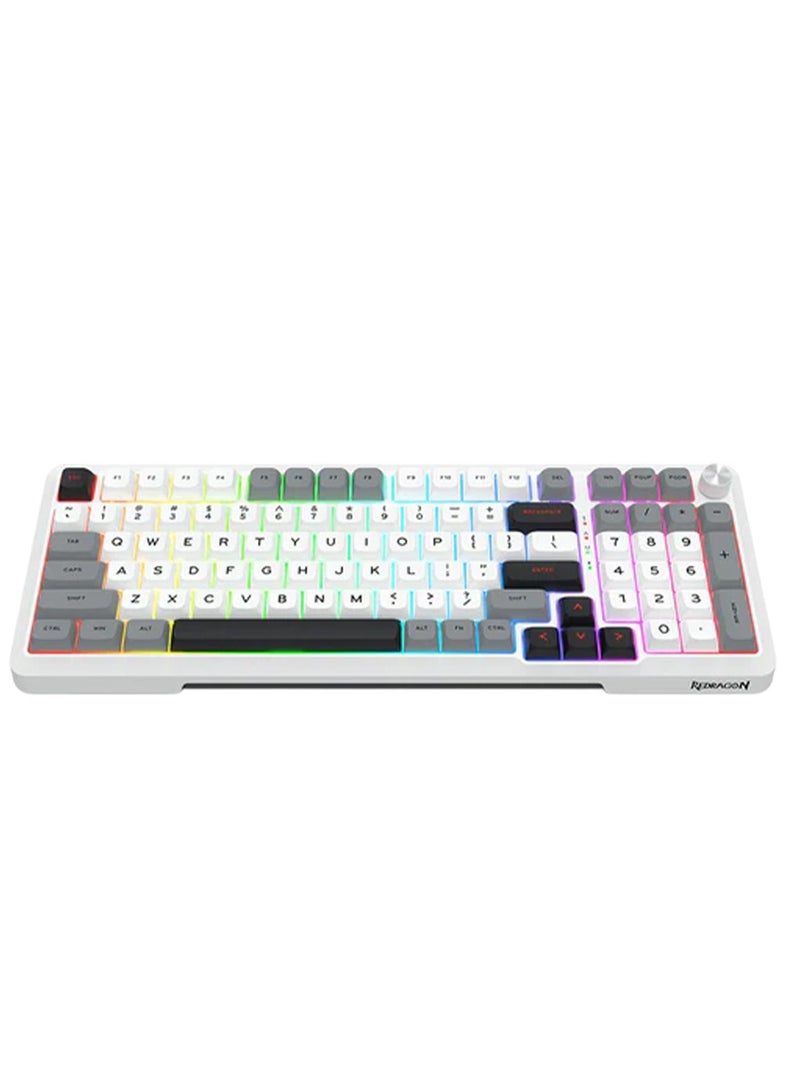 REDRAGON Multi-function Mechanical Keyboard K688WGL-RGB-PRO , Hot-swappable switches for easy customization , 98-key design with anti-collision and FN multimedia keys , connectivity Type-C, Bluetooth, 2.4GHz; 10m range, Windows/Mac compatible - Image 3