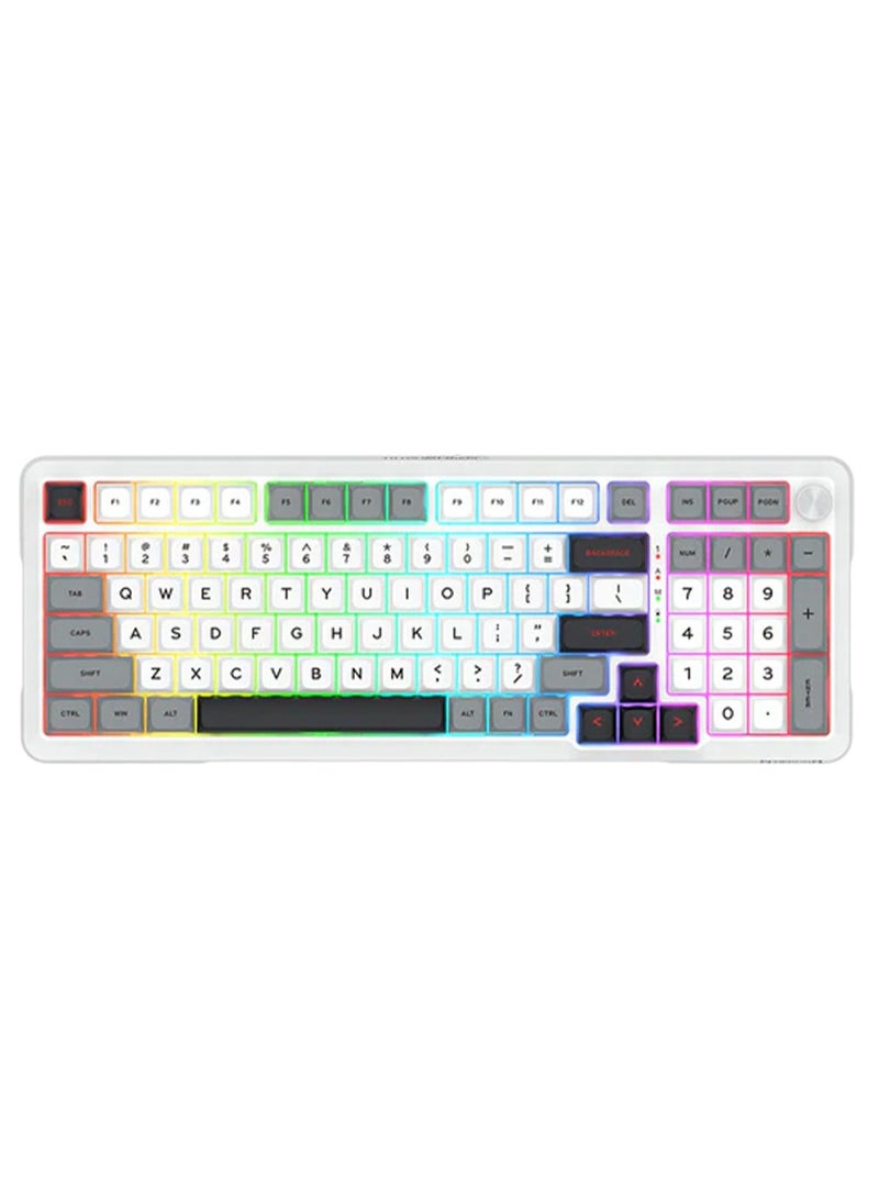 REDRAGON Multi-function Mechanical Keyboard K688WGL-RGB-PRO , Hot-swappable switches for easy customization , 98-key design with anti-collision and FN multimedia keys , connectivity Type-C, Bluetooth, 2.4GHz; 10m range, Windows/Mac compatible - Image 1