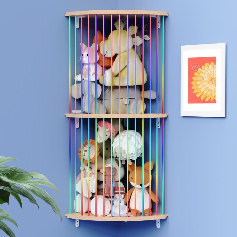 VOMELON Stuffed Animal Storage Hammock Wood Stuffed Toy Holder Playroom Nursery Toy Storage Organizer Decorative Wall Hanging Caddy Corner Stuffed Animal Net Soft Toy Net for Kids Room Dcor