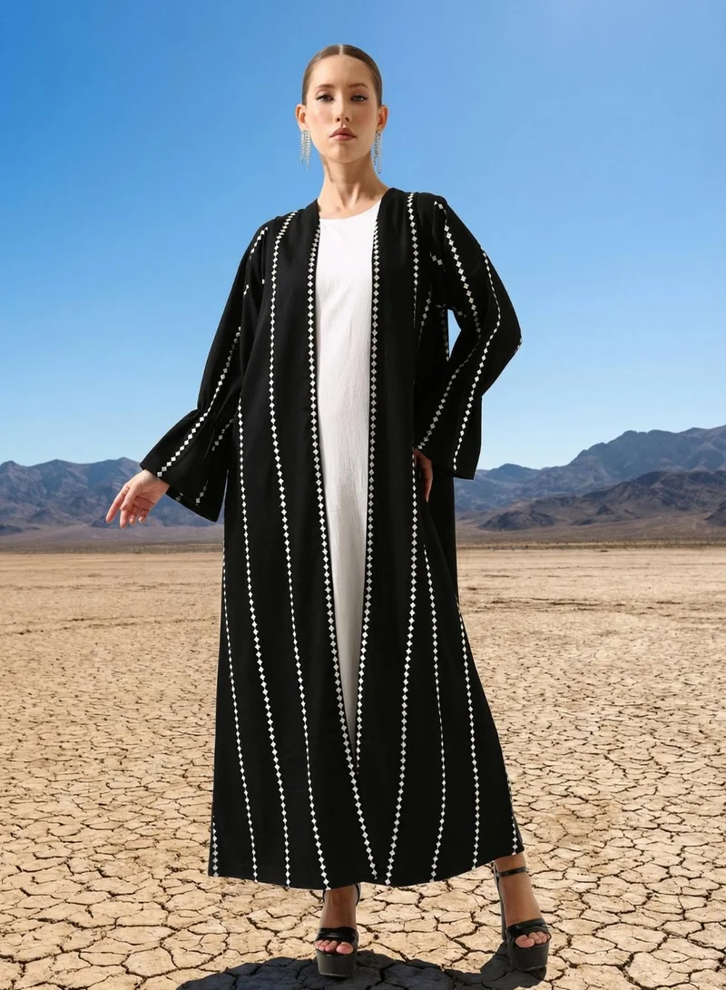 ISHIN Embroidered Woven Regular Black Abaya with Hijab