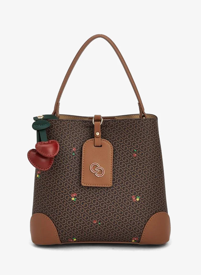 Monogram Cherry Print Tote Bag with Handle