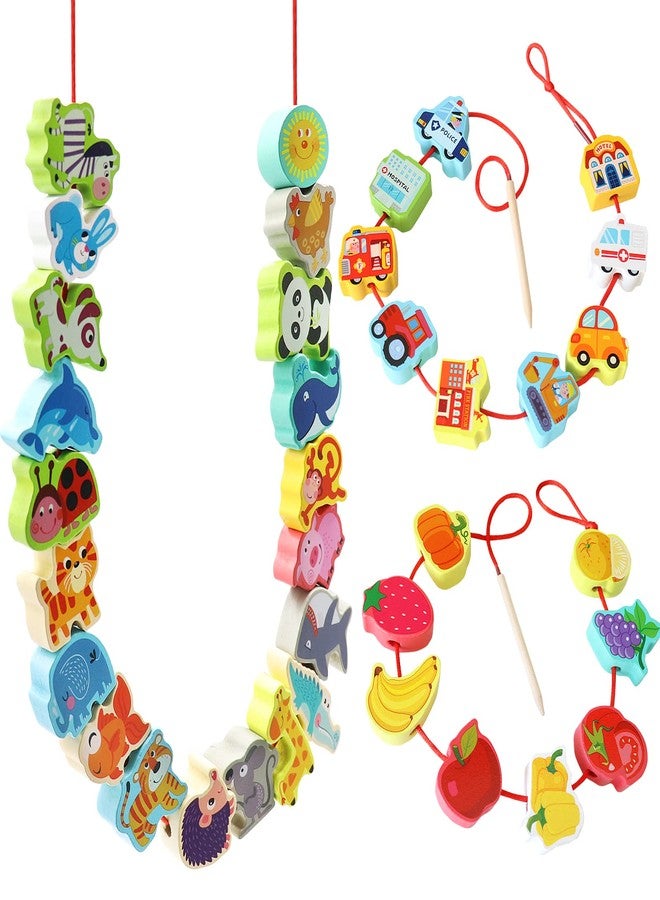 BMTOYS Wooden Lacing Beads Montessori Educationa Threading Learning Toys for 3+ Year Olds Preschool Activities Stringing Toys for Boys Girls - Image 1