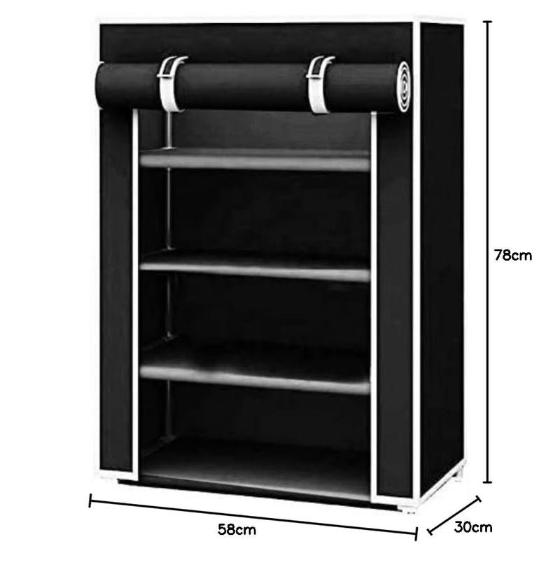 Demark DEMARK® Premium Heavy Shoe Rack Stand for Home Multipurpose Storage Organizer Lightweight with Iron Pipes Dust Proof Cover 4-Layer Shelves (Black) - Image 3