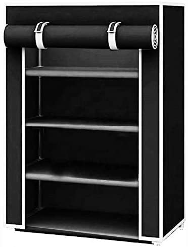 Demark DEMARK® Premium Heavy Shoe Rack Stand for Home Multipurpose Storage Organizer Lightweight with Iron Pipes Dust Proof Cover 4-Layer Shelves (Black) - Image 1