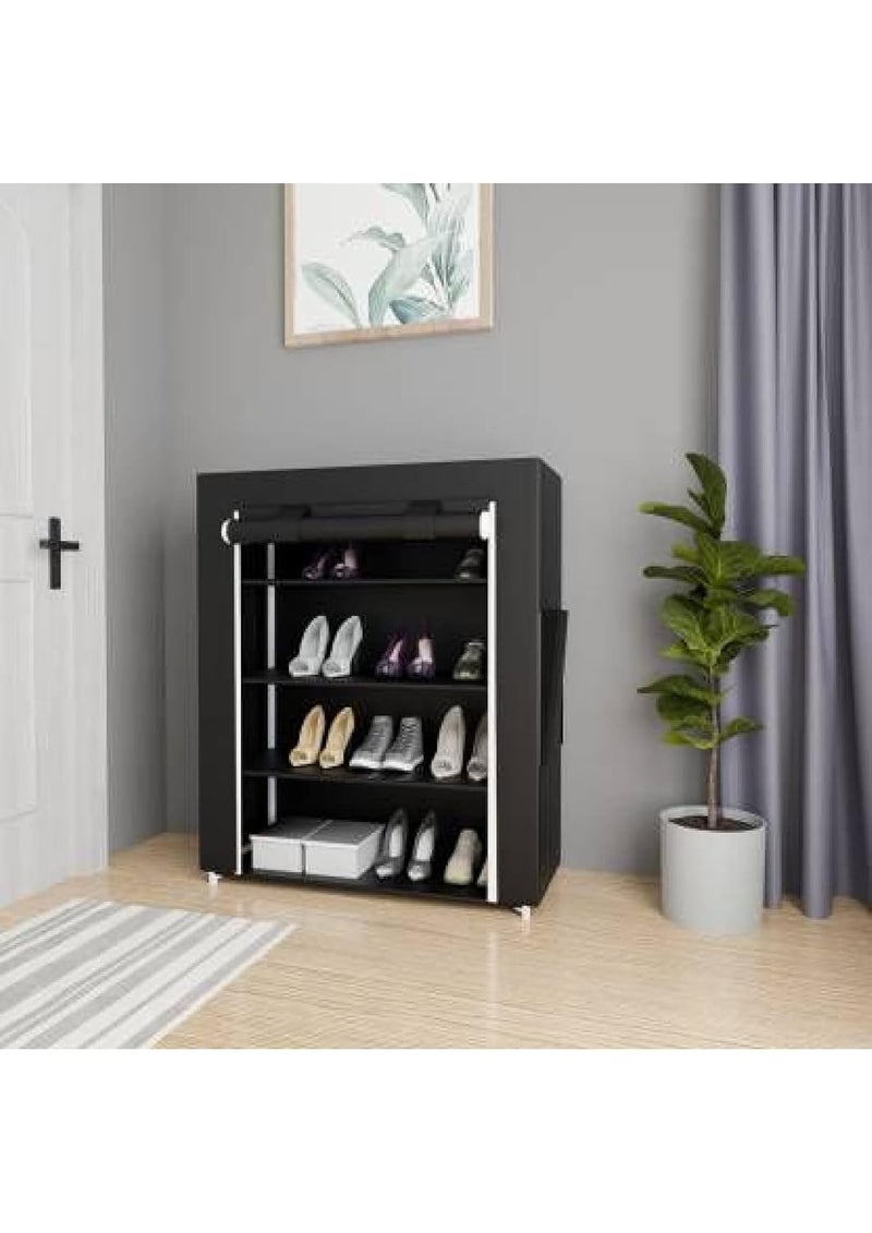 Demark DEMARK® Premium Heavy Shoe Rack Stand for Home Multipurpose Storage Organizer Lightweight with Iron Pipes Dust Proof Cover 4-Layer Shelves (Black) - Image 2
