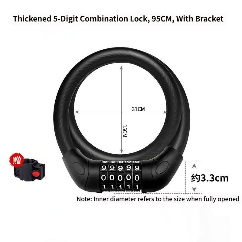 5-Digit Resettable Steel Cable Lock, Portable Anti-Theft Safety Lock for E-Bikes & Motorcycles with Leather  Loop