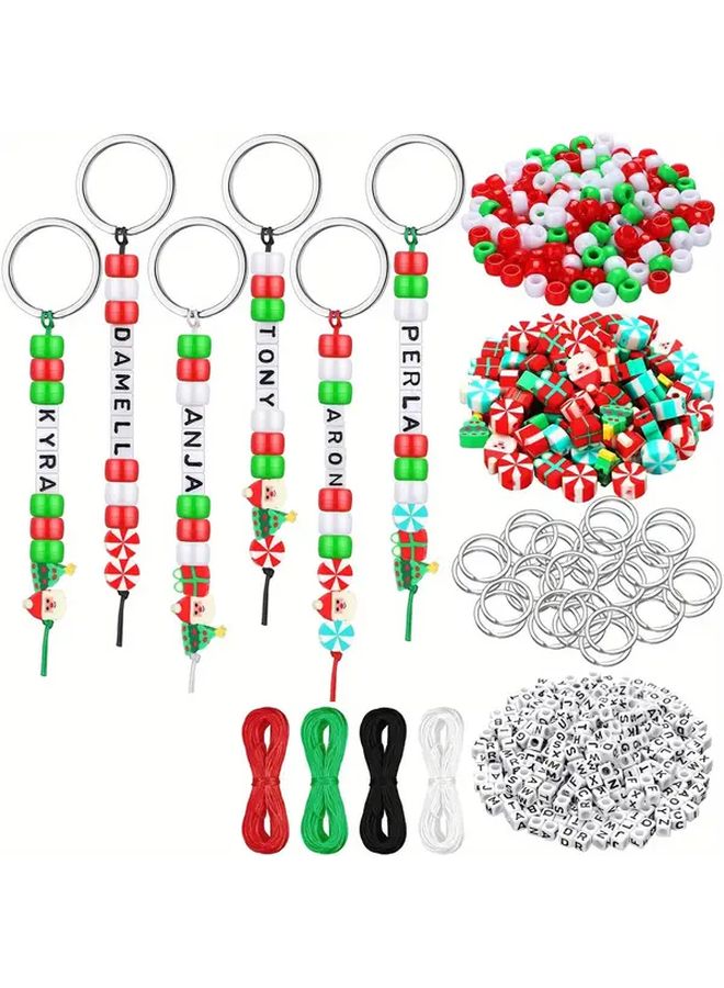 556 قطعة مجموعة سلاسل مفاتيح خرز عيد الميلاد مع خرز الأبجدية لصنع المجوهرات DIY - Image 1