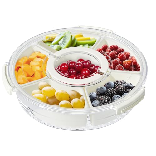 Shineforu Divided Serving Tray with Lid and Handle Portable Snackle Box 6 Compartment Food Container Travel Snack Box Container for Veggie Fruit Candy and Charcuterie - Image 1