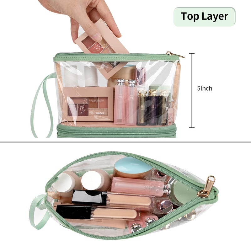 Ethereal Clear Makeup Bag, Green TSA Approved Toiletry Bag with Brushes Compartment Small Travel Make up Bags for Women - Image 4