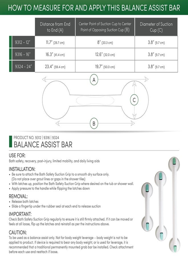 PCP Suction Grip Bathtub and Shower Safety Handle, White, 24 Inch - Image 2