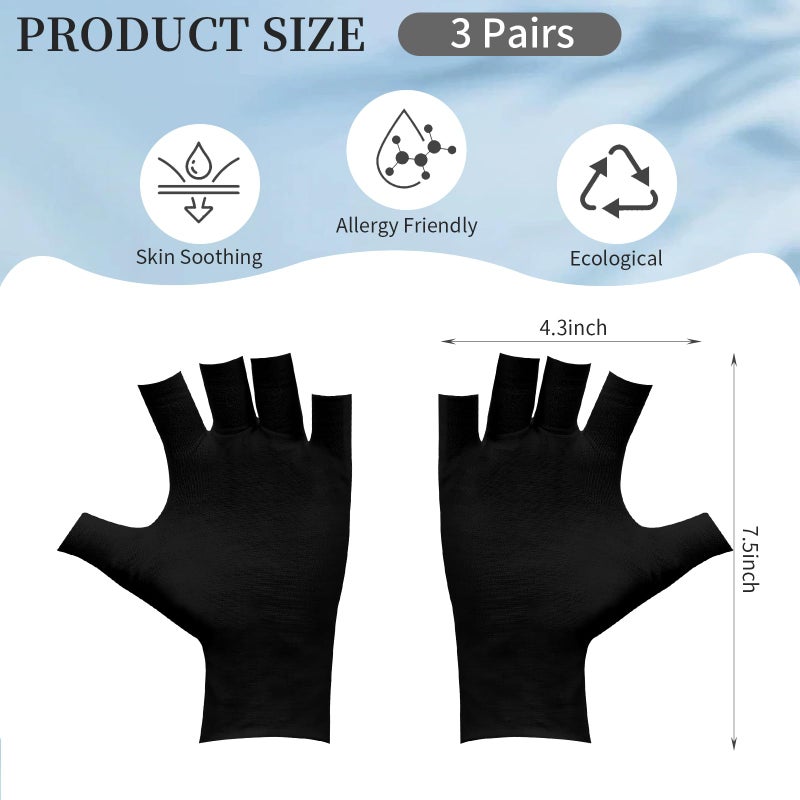 Clofiak 3Pairs Fingerless Cotton Gloves, Black Moisturizing Gloves, Fingerless Cotton Gloves for Eczema, Cut 5 Fingertips Overnight Hydration Fits Most Dry Hands - Image 2