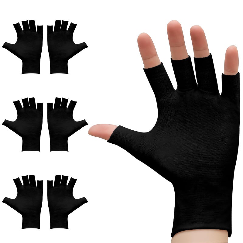 Clofiak 3Pairs Fingerless Cotton Gloves, Black Moisturizing Gloves, Fingerless Cotton Gloves for Eczema, Cut 5 Fingertips Overnight Hydration Fits Most Dry Hands - Image 1