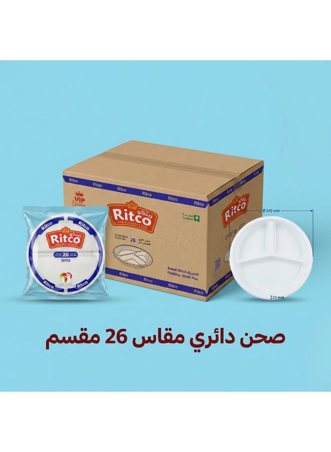 Ritco Carton Of Round Plastic Plates Divided, Size 26 (500 Plates/Carton) - Image 3