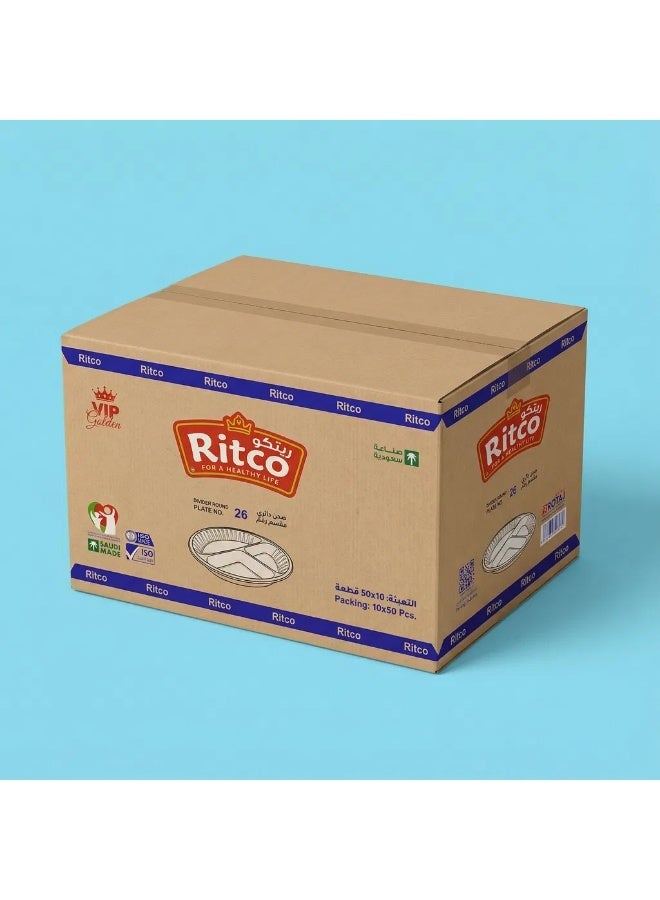 Ritco Carton Of Round Plastic Plates Divided, Size 26 (500 Plates/Carton) - Image 1