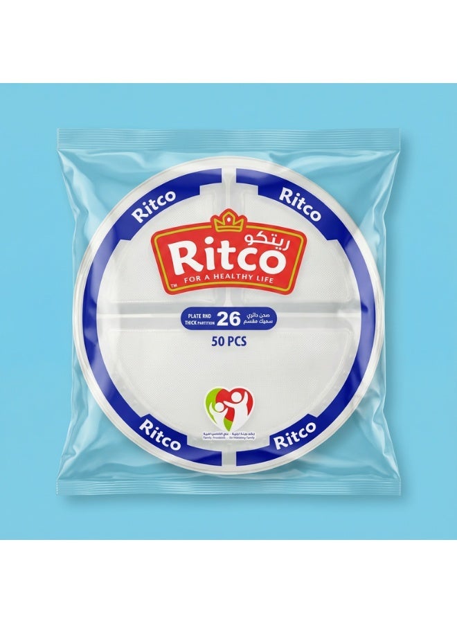 Ritco Carton Of Round Plastic Plates Divided, Size 26 (500 Plates/Carton) - Image 2