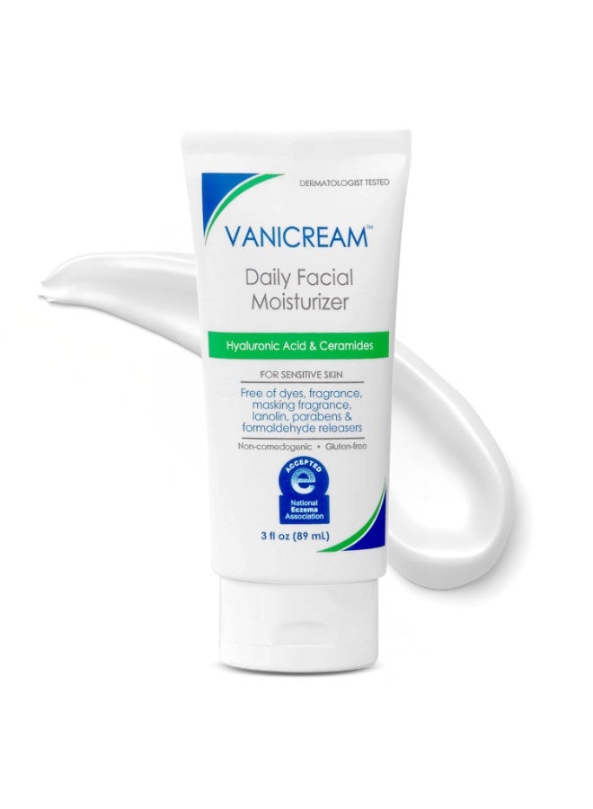 Vanicream مرطب الوجه اليومي من فانيكريم مع السيراميد وحمض الهيالورونيك - مركب بدون مهيجات شائعة لأصحاب البشرة الحساسة، 3 أونصة سائلة (عبوة من قطعة واحدة) - Image 1