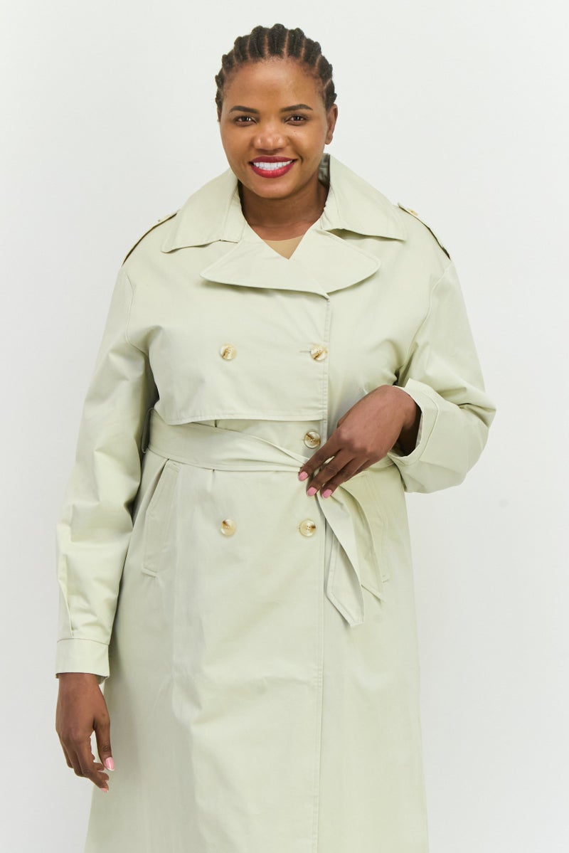 Unique21 Women Solid Flap Pocket Trench Coat, Beige - Image 3