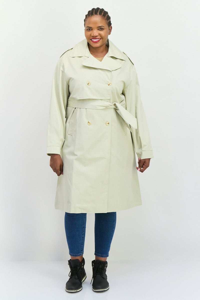 Unique21 Women Solid Flap Pocket Trench Coat, Beige - Image 1