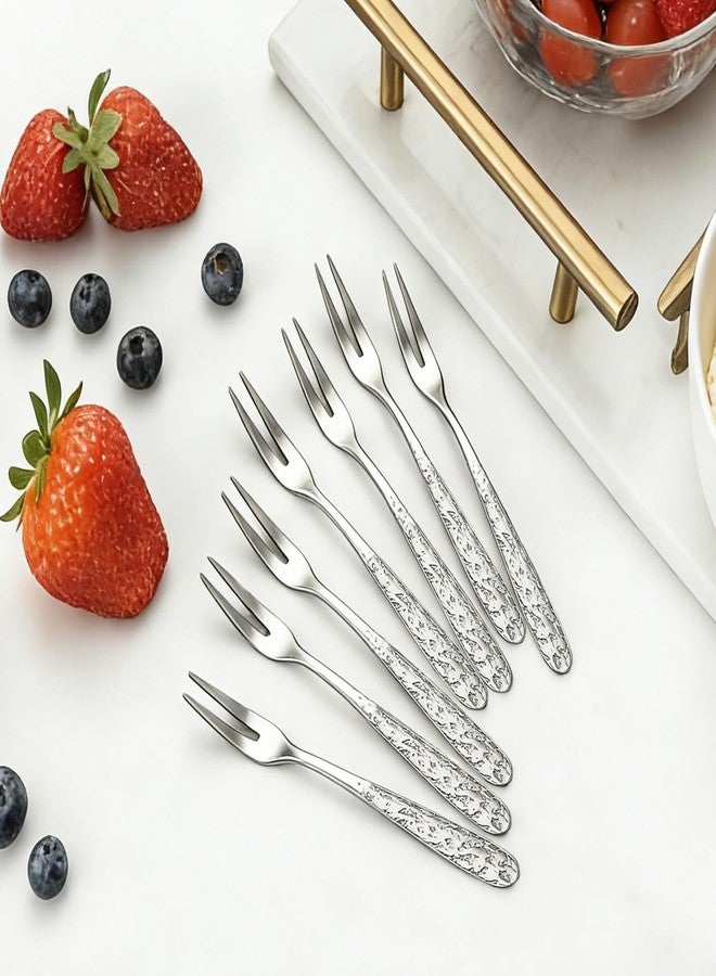Ikerall 8 Pack Crab Stainless Steel Forks, Escargot Forks 2 Prong Tasting Appetizer Forks Portable Cocktail Salad Fruit Forks for Party Travel (5in 8set Glacier-patterned silver) - Image 2