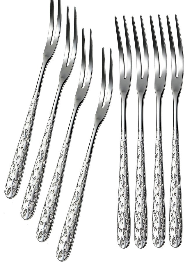 Ikerall 8 Pack Crab Stainless Steel Forks, Escargot Forks 2 Prong Tasting Appetizer Forks Portable Cocktail Salad Fruit Forks for Party Travel (5in 8set Glacier-patterned silver) - Image 1