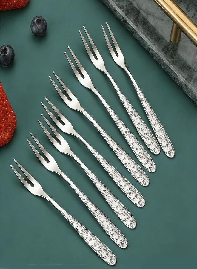 Ikerall 8 Pack Crab Stainless Steel Forks, Escargot Forks 2 Prong Tasting Appetizer Forks Portable Cocktail Salad Fruit Forks for Party Travel (5in 8set Glacier-patterned silver) - Image 3