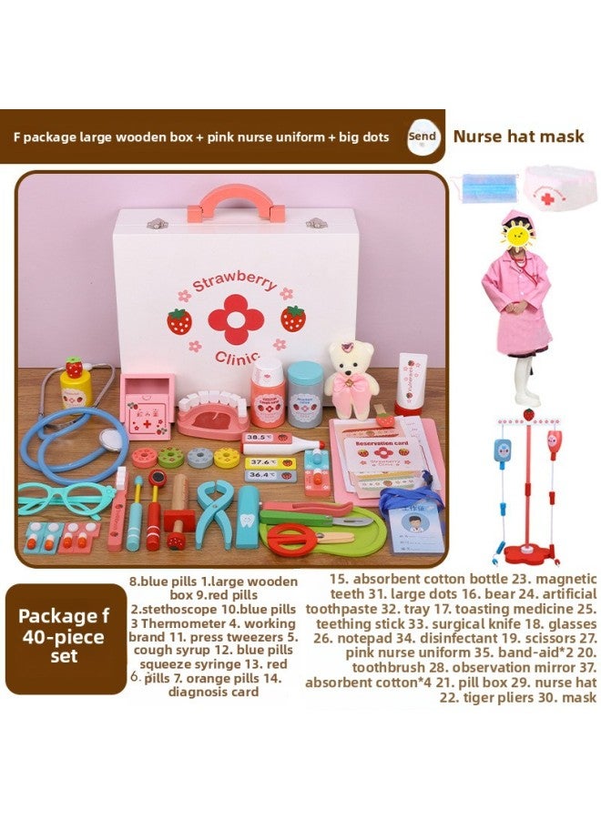 Wooden Artificial Medical Kit Children's Toy Set Girl Boy's Tool Injection Nurse Doctor's Toy Medicine Box-Color:[Large Wooden Box Magnetic] F Package + Drip + Powder Clothes  - Image 1