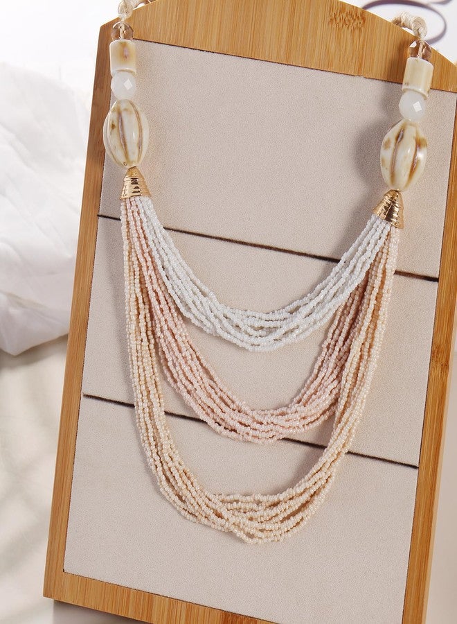 Bocar قلادة بوكار للنساء، قلادة متعددة الطبقات طويلة من الخرز، قلادة مصنوعة يدويًا، قلادة سلسلة طويلة، هدية مجوهرات (NK-10703-بيج) - Image 4