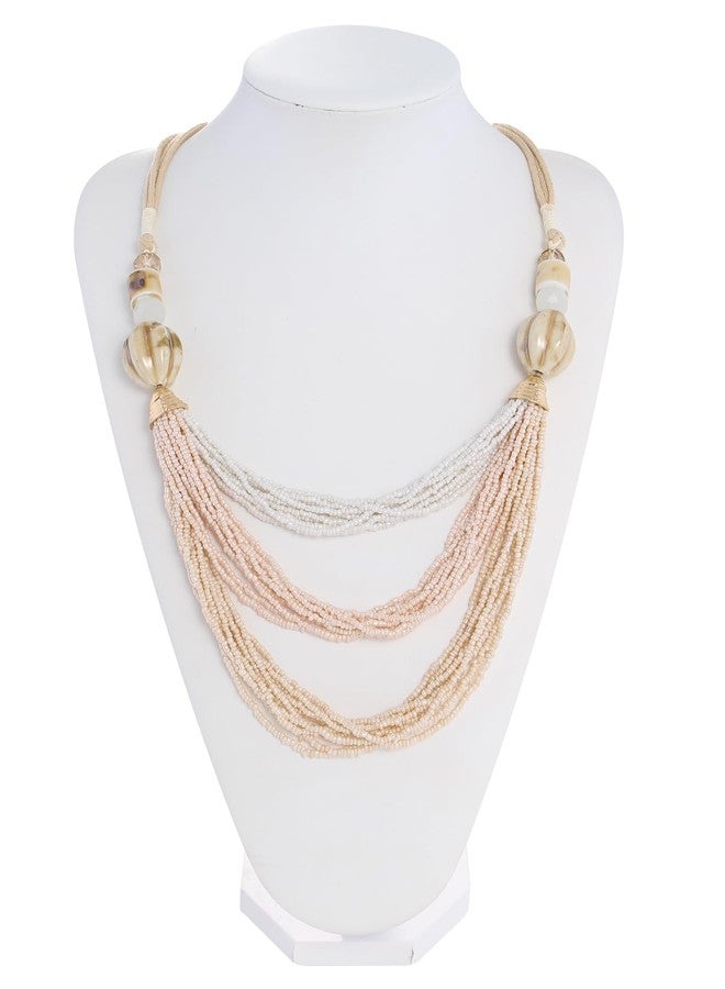 Bocar قلادة بوكار للنساء، قلادة متعددة الطبقات طويلة من الخرز، قلادة مصنوعة يدويًا، قلادة سلسلة طويلة، هدية مجوهرات (NK-10703-بيج) - Image 3