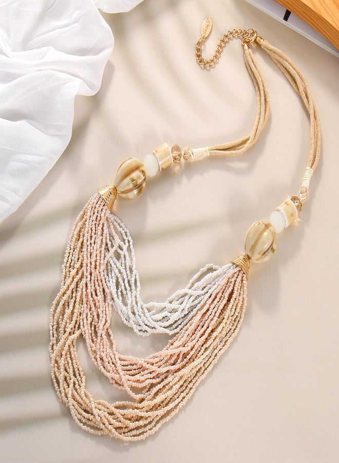 Bocar قلادة بوكار للنساء، قلادة متعددة الطبقات طويلة من الخرز، قلادة مصنوعة يدويًا، قلادة سلسلة طويلة، هدية مجوهرات (NK-10703-بيج) - Image 5