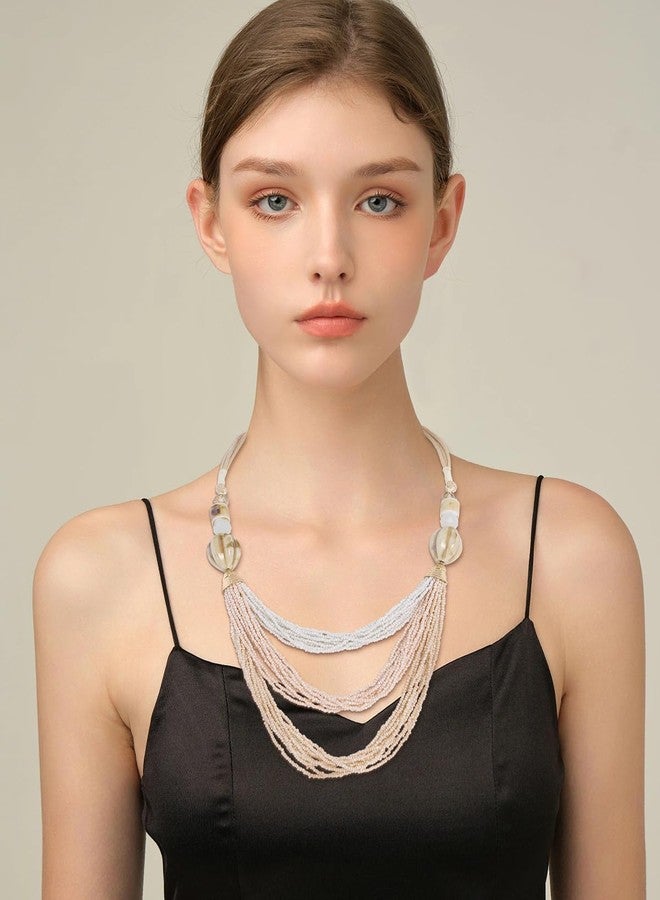 Bocar قلادة بوكار للنساء، قلادة متعددة الطبقات طويلة من الخرز، قلادة مصنوعة يدويًا، قلادة سلسلة طويلة، هدية مجوهرات (NK-10703-بيج) - Image 2