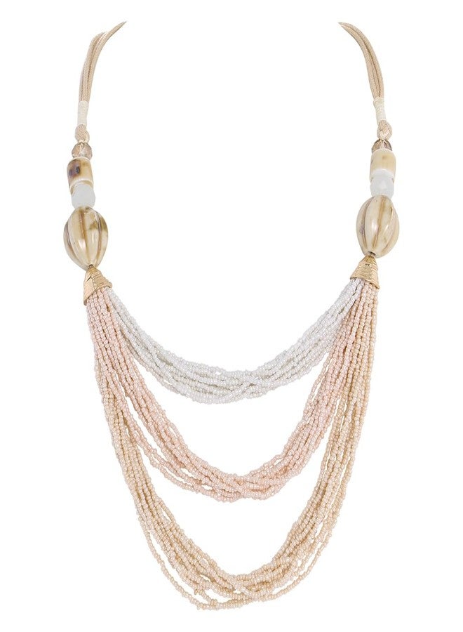 Bocar قلادة بوكار للنساء، قلادة متعددة الطبقات طويلة من الخرز، قلادة مصنوعة يدويًا، قلادة سلسلة طويلة، هدية مجوهرات (NK-10703-بيج) - Image 1