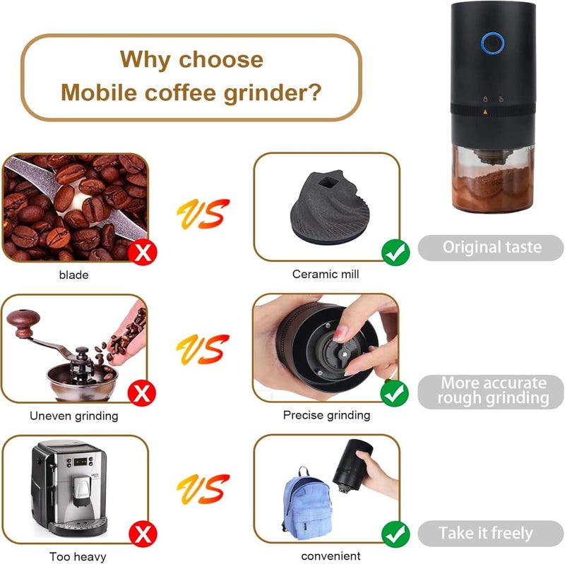 Hulami Electric Burr Coffee Grinder - Portable Automatic Rechargeable Coffee Bean Grinder with Multiple Grind Setting, Compact Grinding Tool for Travel Camping Espresso Pour Over Drip (Black) - Image 5