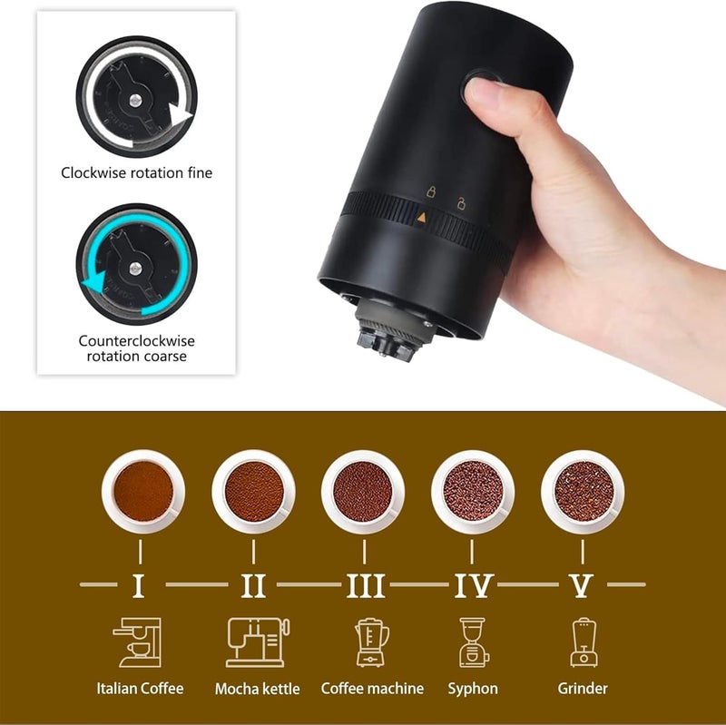 Hulami Electric Burr Coffee Grinder - Portable Automatic Rechargeable Coffee Bean Grinder with Multiple Grind Setting, Compact Grinding Tool for Travel Camping Espresso Pour Over Drip (Black) - Image 4