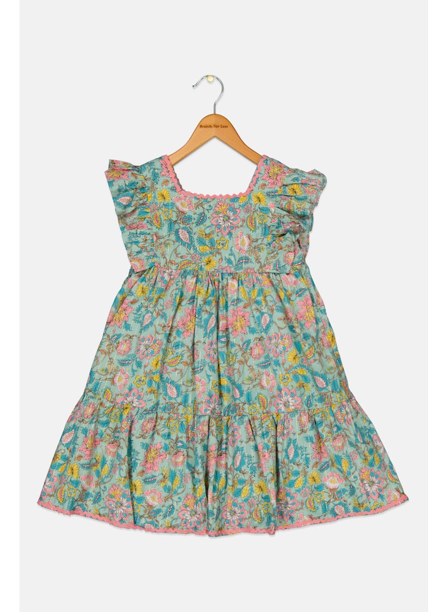 Nicole Miller - Kids Girl All Over Printed Casual Dress, Green Combo - Image 1